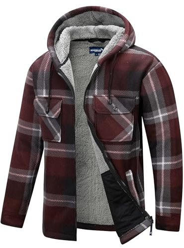 Scheibler Herren Flanellhemd mit Kapuze Holzfällerhemd Winter Thermohemd Fleecejacke Sherpa Arbeitsjacke Karierte Männer Holzfäller Jacke Gefüttert FleeceFutter - M