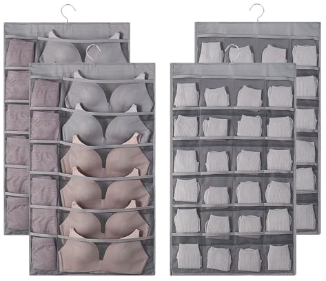 Chostky 2 stycken underkläder organisatör hängande, vägghängande förvaringsväska, hängförvaring, garderob arrangör, kan användas på båda sidor, vikbar, roterbar, för behåar, trosor, strumpor, slipsar