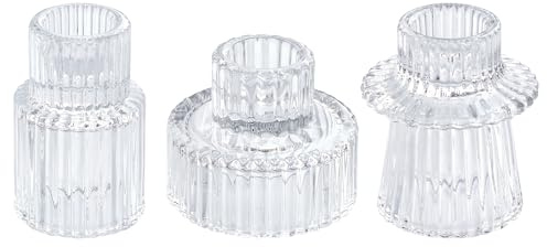 HofferRuffer Glas Kerzenhalter 2-in-1 Teelichthalter Kerzenhalter Taper Kerzen für Abendessen, Hochzeit, Urlaub, Geburtstag, Heimdekoration,Weihnachten(3Pcs Klar)
