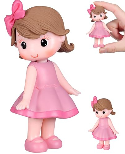 OATIPHO Princess Cake Topper, Cute Girl Cake Decoration for Birthday | Adorable Resin Princess Doll Ornament, 3.54 Inch Collectible Figurine for Baby Shower, Theme Party Centerpiece Decor（Pink）