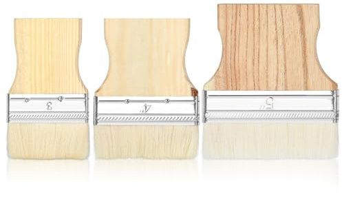 Thinp Set di 3 pennelli piatti a paletta larga, pennello grande da 3/4/5 pollici, con manico in pioppo, pennelli in lana, pennelli piatti per pittura ad olio e colori acrilici