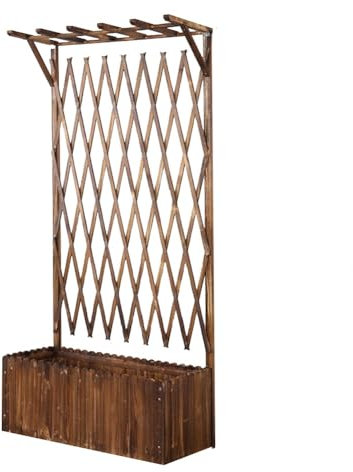 Blumenkästen mit rankgitter Blumenkübel mit rankgitter Pflanzgefäße aus Holz für Balkone und Gärten Inklusive Kletterpflanzengitter Sichtschutz Schutz vor Regen und Sonne im Freien Karbonisierte Farbe