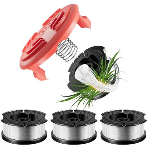 5 Pcs AF-100 Weed Eater Spools Compatible with Black and Decker String Trimmer, 0.065’’ AFS Automatic Feed Replacement Spool, 4 Pcs Trimmer Spools(120ft Total), 1 Pcs RC-100-P Trimmer Cap and Spring