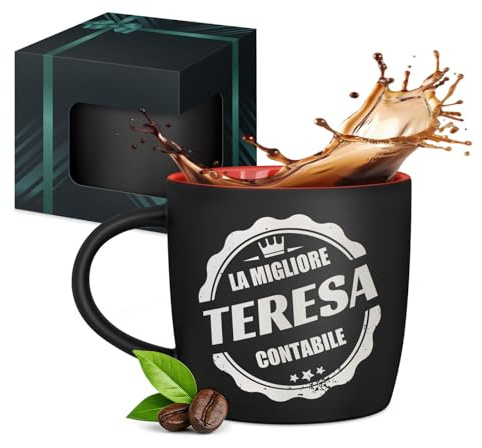 Maverton Tazza da caffè latte o tè in ceramica, 400 ml, Incisione | Personalizzata, Bicchiere con manico per bevande per Lei, Tazze da colazione per compleanno donna, Interno rosso, timbro