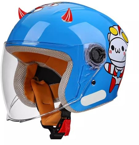 QJWMatic Kinder Motorrad Elektrohelm Retro Elektro 3/4 Jungen Mädchen Halbhelm Niedlicher Open Face Jugendhelm mit Visier Jet Scooter Moped Cruiser ATV Helm C,48-55CM