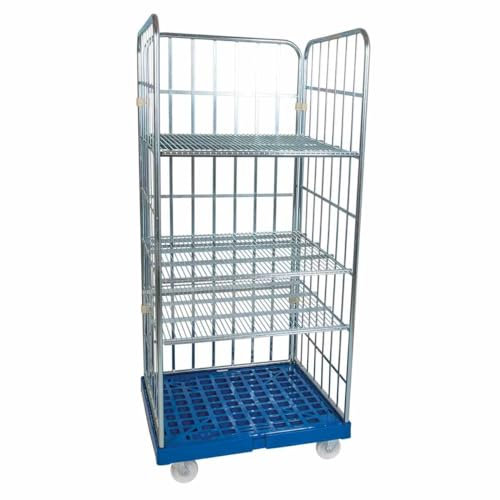 Rollregal 3-seitig, 3 Zwischenböden 20° Neigung, Nutzhöhe 1.600 mm, Rollplatte aus Kunststoff, 815 x 724 x 1.790 mm, 500 kg, Feuerrot