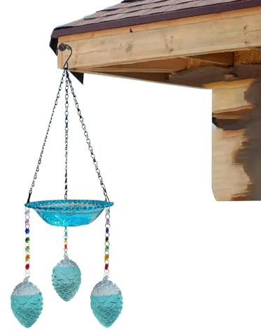 Vogeltränke zum Aufhängen, Vogeltränke aus Glas zum Aufhängen | Eleganter Glasschalen-Futterspender,Stabile Vogeltränke, Vogelfutterstation mit S-förmigem Haken, lockt Verschiedene Vögel an,