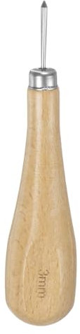 QUARKZMAN Punteruolo Cucito Manuale 3mm Rombo Punto Conico Strumento Forare Pelle Manico Legno Graffi per Perforazione Artigianale Pelle Cucitura Riparazione Fai da Te Fare Mano, Registro