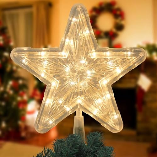 SULOLI Stella Luminosa per Albero di Natale - Topper Illuminazione Decorazione con Luci Bianco Caldo