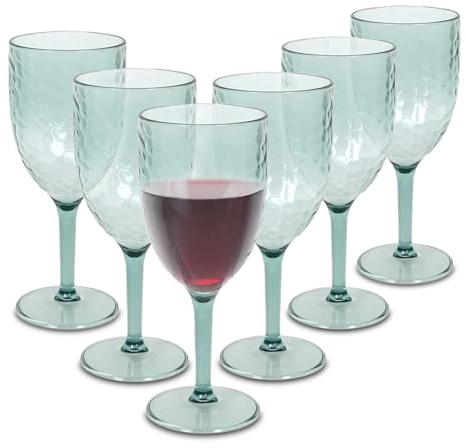 Spetebo Mehrweg Camping Weinglas 390 ml transparent grün 6er Set | Kunststoff, Wiederverwendbar, Für Rotwein Weißwein, Stielglas, Plastik Weinkelch
