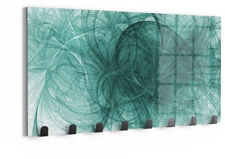 DEQORI Wandgarderobe Glas & Metall | Motiv Wirbelndes Grün | 60x30 cm | Design Haken-Leiste modern | Garderoben-Paneel für Flur, Wohnzimmer & Schlafzimmer | magnetisch & beschreibbar