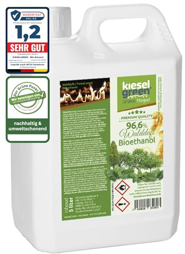KieselGreen Bioethanol 5 Liter mit Duft für Ethanol-Kamin, viele Sorten - Bio Ethanol als Raumduft in vielen Duftnoten - Parfüm für Bio Ethanol Kamin Indoor oder Bioethanol (Waldduft, 5L)