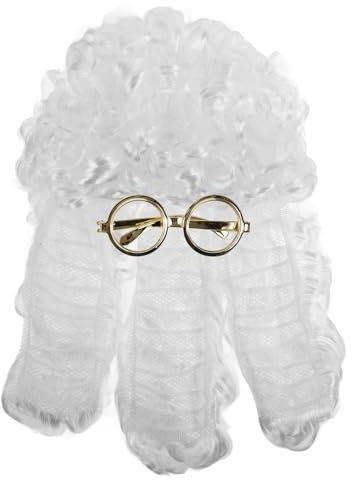 Alasum Men Judge Colonial Wavy Medium Wig Mit Goldrahmenbrille Halloween Cosplay Perücke Für Kostümparty Für Historische Richter Und Anwaltskostüme