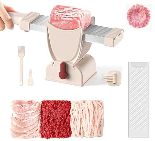 Cortadora de Carne de Acero Inoxidable para Cocina, cortadora Multifuncional para Carne Fresca, Espesor Ajustable de 2 a 4 mm, sin Necesidad de congelar Carne, 1 Cuchillo Puede Cortar 18 粉色