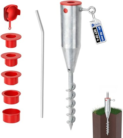 GeZu Impex Parasol Ground Spike ⌀ 25 to ⌀ 62 mm Hot Dip Galvanised Set of 4 screw in rotary washing line
