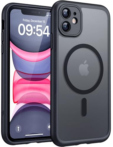 TOCOL for iPhone 11 Case, Fit for MagSafe, Upgraded Full Camera Protection, 14FT Military Grade Shockproof Magnetic Thin Slim Frosted Translucent Matte Back Phone Cover (Black)