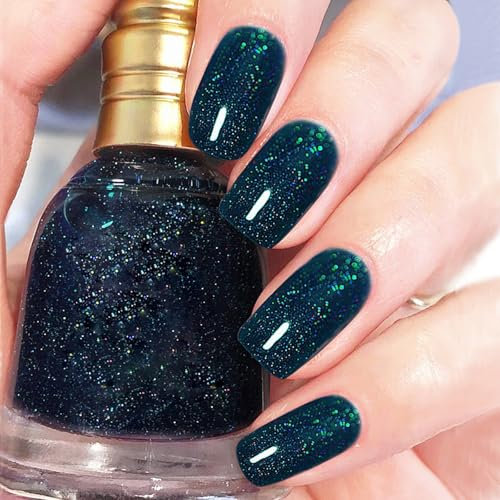 Shiny Dark Blue Glitter Nail Polish - Dainty Shape, Quick Drying, Diamond-Like Sparkle, Long-Lasting, Vivid Bright Color, Suitable For Women Without UV Lamps