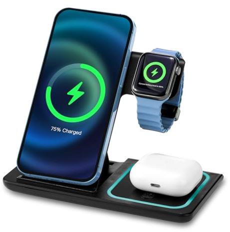 PRO LASHBEAUTY Wireless Charger 3-in-1 for iphone Apple Mobile Phone 15W Fast Wireless Charging Station 3 in1 Wireless Charger Dock Compatible with iPhone 16/15/14 Airpods Apple Watch iWatch