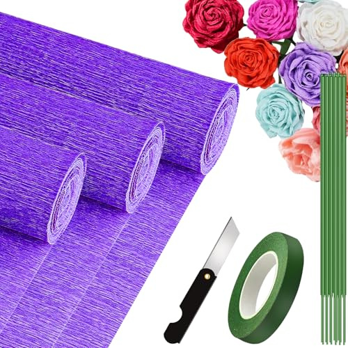 3 Rollen Krepppapier Lila 25x250cm, Crepe Papier für Handwerke, Krepppapier für Geburtstag, Hochzeiten, Valentinstag-Dekorationen (Lila)
