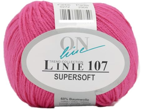 Online Linie 107 Supersoft, Häkelwolle Baumwollmischgarn, Strickgarn Sommerwolle, 60% Baumwolle, 40% Polyacryl, 50 Gramm, Wolle für Nadelstärke 3 bis 4 mm (272 pink)
