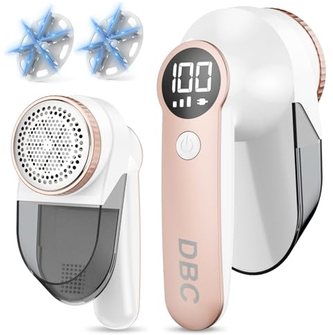 DBC Fabric Shaver with 15000r/Min Powerful Motor, LED Display, 3-Speeds, 6-Leaf Blades, Large Shaving Head Lint Remover for Clothes, Lint Ball, Furniture, Fuzz - Pink & White | Strong 15000r/Min Powerful Motor, LED Display, 3-Speeds, 6-Leaf Blades, Large Shaving Head