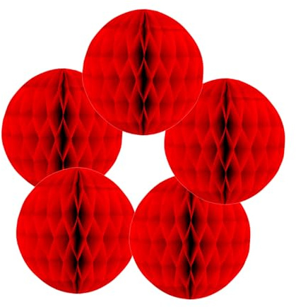 SrchJoy Waben-Papierbälle, Party-Dekorationen, 5 Stück, Seiden-Pompons, Blumenkugel, Girlande, Geburtstag, Babyparty, Hochzeit, Party, Dekoration, Rot, 5 Stück – 30 cm