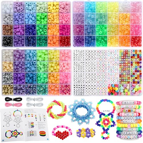 4026 Perlen für Armbänder, Funtopia 72 Farben Pony Beads Bastelset | mit Buchstabenperlen & 10 Kandi Cuff Anleitungen, Freundschaftsarmbänder Selber Machen, Geschenk für Mädchen und Erwachsene