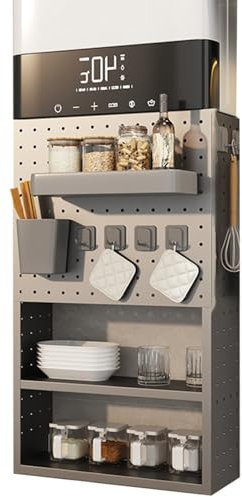 Pannello Forato da Parete in Metallo con Kit di stoccaggio - Pannello espositivo Versatile per Sala Hobby, Garage, Cucina e Ufficio (35x17x60 cm) - Salvaspazio efficiente e Arredamento elega
