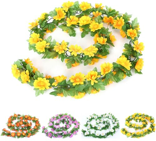 LaresDay Künstliche Blumengirlande - 60 Kunstrosen, Faux Blumen Girlande für Dekoration, Weiße Rose mit Realistischer Nachbildung für Zuhause, Garten, Hochzeiten (Gelb)