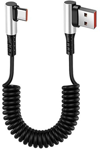 MISYNLON Right Angle Coiled - Cavo USB a tipo C, connettore cieco USB di aggiornamento, 90 gradi, cavo di ricarica rapida 6A, ricarica e sincronizzazione per auto, Phone15/16, S23/S22/S21, Carplay