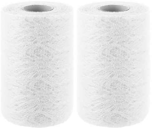 LOLYSIC 2 Rollen Tischläufer Spitze Weiß 15 cm x 25 m, Spitzenband Tischdeko Hochzeit, Tischband Abwaschbar Hochzeitsdeko, Spitzenstoff Weiß, Hochzeitsdekoration Vintage Tischläufer Spitze Tischblume