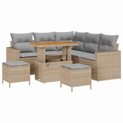 vidaXL Trädgårdsoffset med kudde med lagring 8 pcs beige och ljusgrå, Modulär trädgårdsoffa, lätt, hållbar, avtagbara kuddar, flexibel utemöbel, perfekt för balkong