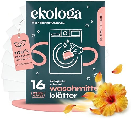 Ekologa Waschmittelblätter - Vegane, Biologisch abbaubare & Plastikfreie Waschstreifen - Ohne Phosphate & Chemikalien - Sanft zur Haut - Für alle Wäschearten (16 Stk. Probepack)