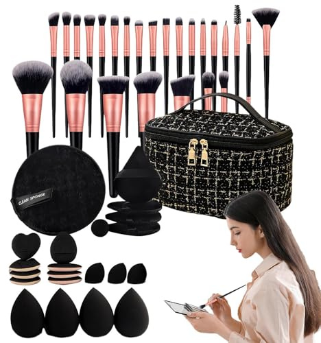 Juego De Brochas De Maquillaje | Kit Accesorios Maquillaje 47 Piezas Con Estuche Organizador - Estuche Viaje Elegante y Organizador Para Mujer, Hija o Esposa