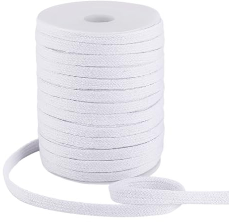 PH PandaHall 43 Yards Flat Drawstring Cord, 1cm White Replacement Cotton Cord Rope Piping Cords Cording Macrame Rope Corset Strings for Sweatpants Garment Pants Coats Bags Trunks Jackets