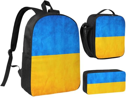 LXqlSS Mochila con estampado de bandera ucraniana para uso diario, juego de 3 mochilas con lonchera y estuche para lápices