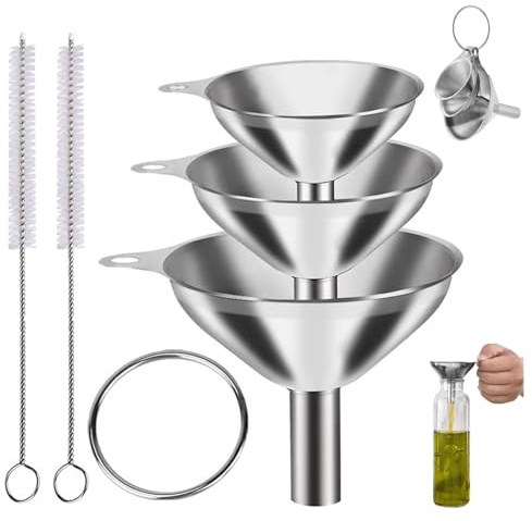 3pcs Funnel Set - Stainless Steel Funnels for Powders,Liquids, & Grains - Kitchen Essential