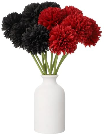 QUARKZMAN 10 Stück Künstliche Chrysanthemen Blumen Bälle Falsche Chrysanthemen Blumenstrauß Seiden Kunstblumen Für Zuhause Garten Hochzeit Party Dekoration Rot/Schwarz