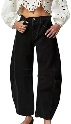 Generico Jeans Neri Donna, Vita Alta Larghi Vintage, Pantaloni Denim a Gamba Larga Oversize Relaxed Fit con Tasche per Stile Casual Y2K