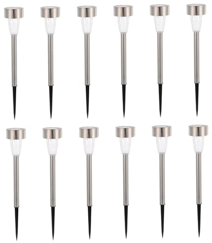 EPIGEIST 12 pezzi Kit Lampade da Giardino a Energia Solare in Acciaio Resistente per Percorsi Patio e Prato Illuminazione Esterna Impermeabile Facile da Installare