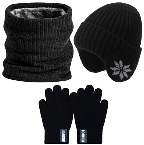 Hat Scarf and Gloves Set Kids, Boys Hat Scarf and Gloves Set, Kids Winter Hat, Warm Knit Winter Accessories Set for Boys and Girls, Soft and Comfortable, 3-Piece Set