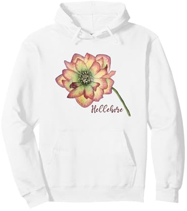 Fleur d'hellébore, Motif botanique Peint à la Main Sweat à Capuche