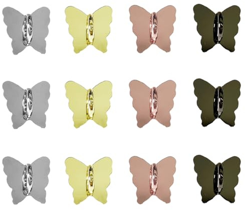 Gaodercha 12Pcs Cell Phone Finger Ring Holder 4 Colors Butterfly Charm Cute Universal Ring Hook Adhesive Metal Phone Finger Grip Loop Stand Fingers Grip for Sticky Cell Case Pad Charms Accessories