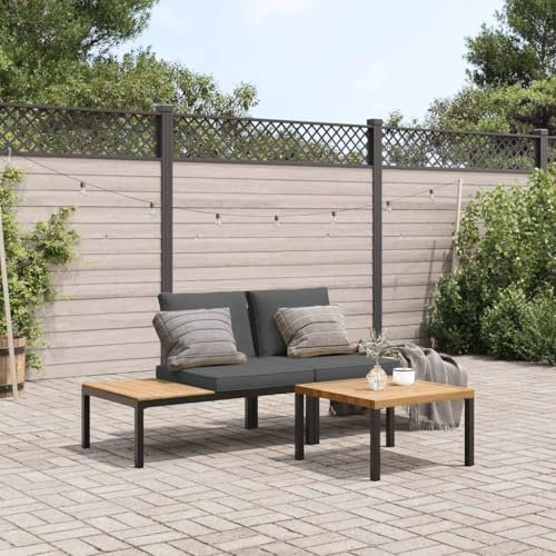 Mandloder 3-TLG. Garten-Sofagarnitur Schwarz Aluminium, Outdoor Loungeset mit Kissen, Balkonmöbel Set für Terrasse, Patio, wetterfest, 110x73x73 cm