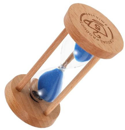 PRETYZOOM Sablier Minuteur en Bois 5 Bleu 5X9 CM pour Garçon et Filles Sablier Décoratif Ludique pour Salle de Bain Minuterie Précise pour Brossage de Dents et Gestion du Temps