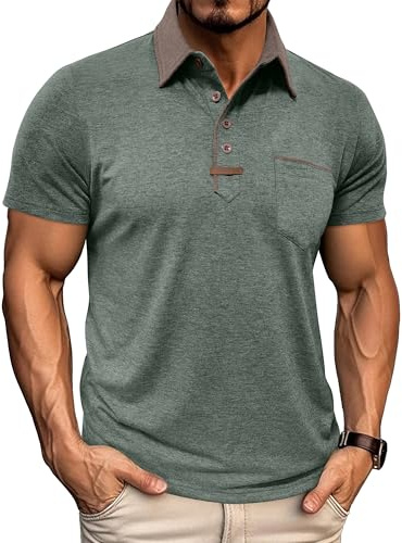 PRIVIMIX Pikétröjor för män kortärmad klassisk krage t-shirt golf toppar rugbytröja med ficka M-3XL, gRÖN, 3XL