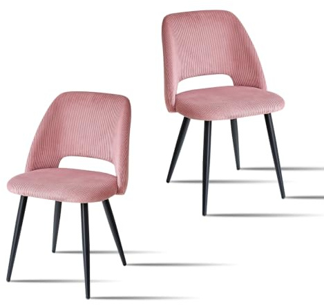 JZGORC 2er-Set Esszimmerstuhl, Küchenstuhl mit Cordstreifen, Gepolsterter Stuhl mit Hohlrückendesign, Geeignet für Esszimmer, Wohnzimmer, Küche, Schlafzimmer – Rosa
