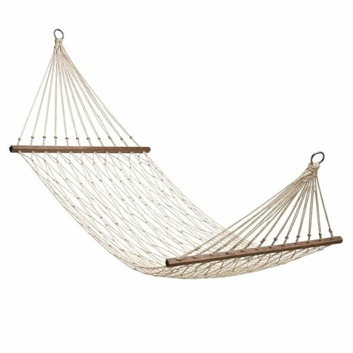 Amaca Macramé in cotone 270 x 80 cm (zona utile 190 x 80 cm), Amaca in rete stile boho per giardino, terrazza, interno, campeggio, camper o caravan,