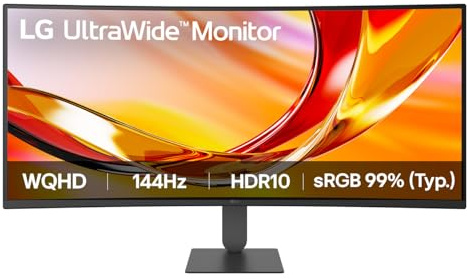 LG UltraWide Monitor 34U620B-B: Curved UWQHD 1440p VA 86.4 cm, 144Hz, 5ms GtG, HDR10, FreeSync Premium, Has Display, Reader Mode & Flicker Safe, Smart Energy Saving, DP 1.4, HDMI, Schwarz
