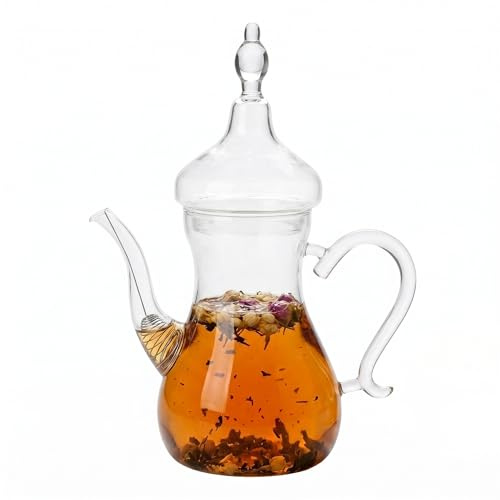 Milisten 1000ml Turkish Arabic Style Glass Teapot - Heat-Resistant Borosilicate Tea Pot with Infuser - 1 Litre Clear Glass Kettle for Stove Top, Loose Leaf and Blooming Tea